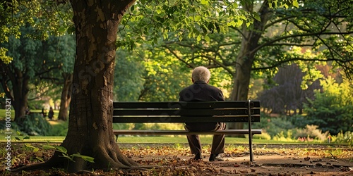 Senior Person Contemplating on Park Bench