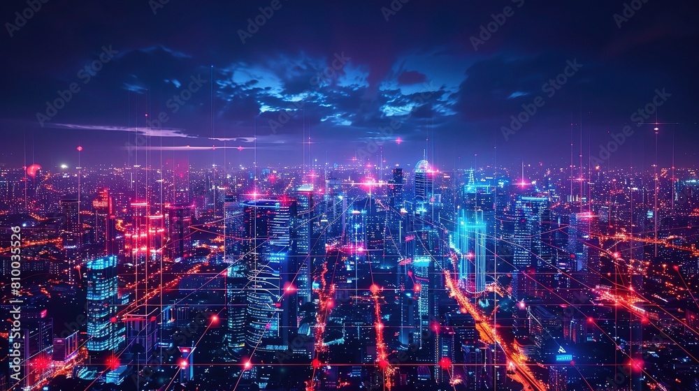 Fototapeta premium abstract technology communication nodes and neon light accents