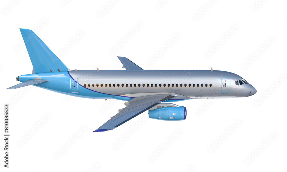 Commercial passenger airplane isolated on transparent background