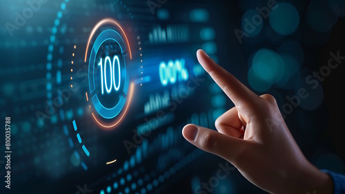 Wallpaper Mural Hand touching 100 percent icon on virtual screen. Timeline to a successful project. Torontodigital.ca