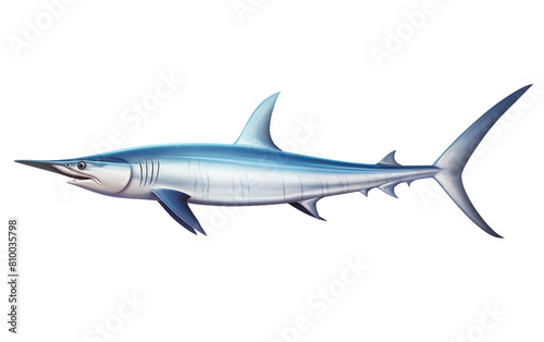 Singular Thresher Shark Silhouette Isolated On Transparent Background PNG.