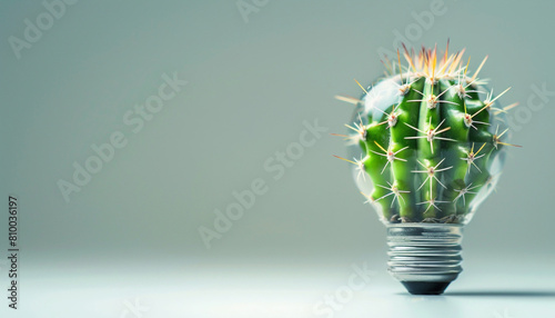 Round light bulb made from cactus isolate on green background