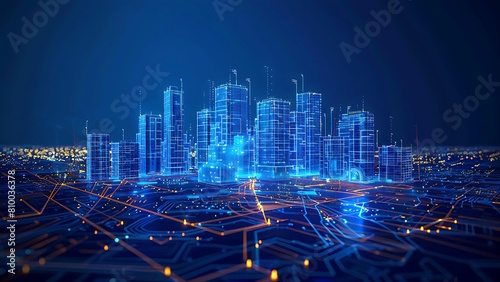 Smart city and abstract lines and dots connected with gradient lines design, Modern city concept.