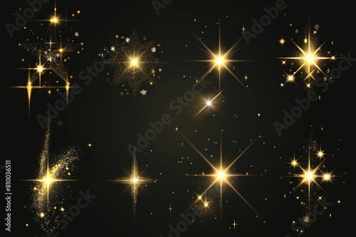 Elegant golden stars on a dramatic black background. Perfect for luxury events or festive occasions