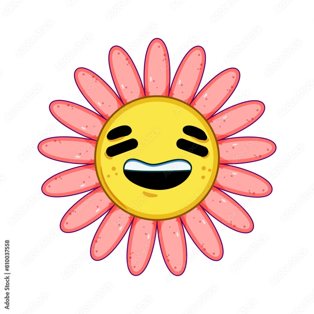 sticker flower character cartoon. spring floral, arm run, mascot doodle sticker flower character sign. isolated symbol vector illustration