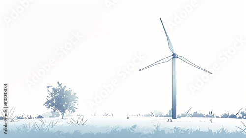 A white background with a cartoon illustration of a wind turbine generating electricity in the center.