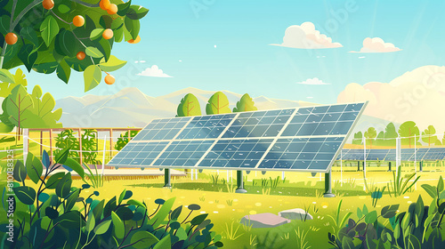 An illustration depicting the installation of solar panels, done in a cartoon style.