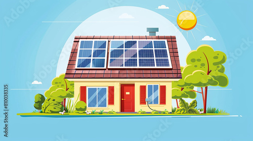 An illustration depicting the installation of solar panels, done in a cartoon style.