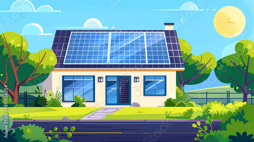An illustration depicting the installation of solar panels, done in a cartoon style.