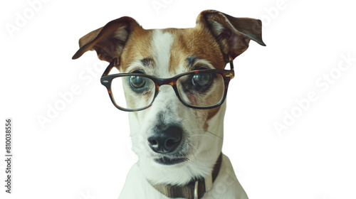 dog on a white background wearing glasses, smart © NansiPhoto