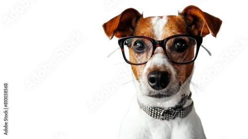 dog on a white background wearing glasses, smart © NansiPhoto