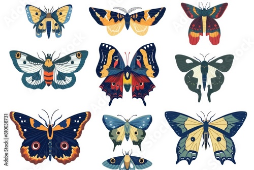 A vibrant collection of butterflies on a clean white background. Ideal for nature and spring-themed designs