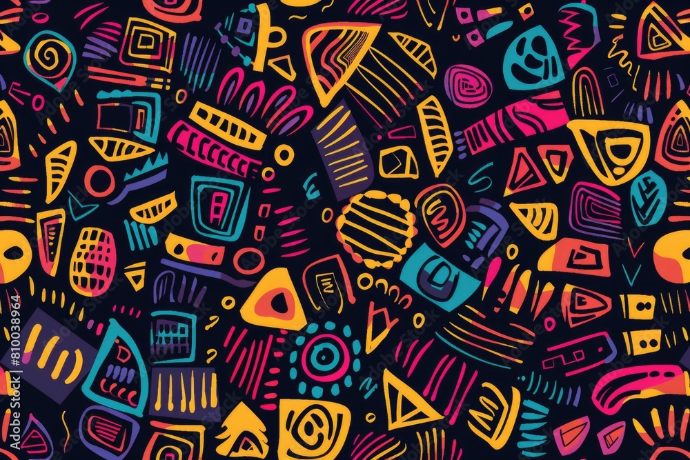 Naklejka premium Vibrant and playful doodles on a dark backdrop. Perfect for creative projects and design elements