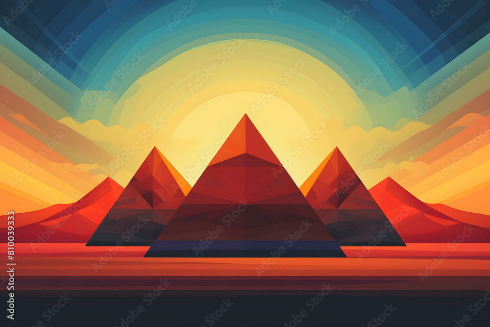 illustrated vintage style pyramids, vintage style pyramids, pyramids in the desert