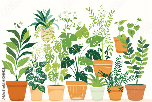 Vector set of potted plants for indoor gardens promoting green living and zero waste decor practices 