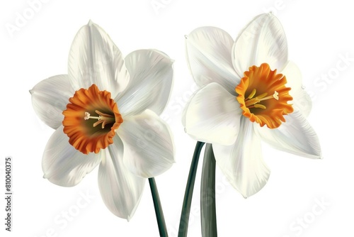 Beautiful white and orange flowers in a decorative vase. Perfect for home decor or floral arrangements