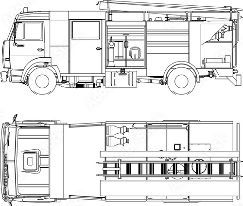 Vector sketch detailed illustration design of firefighting rapid reaction vehicle