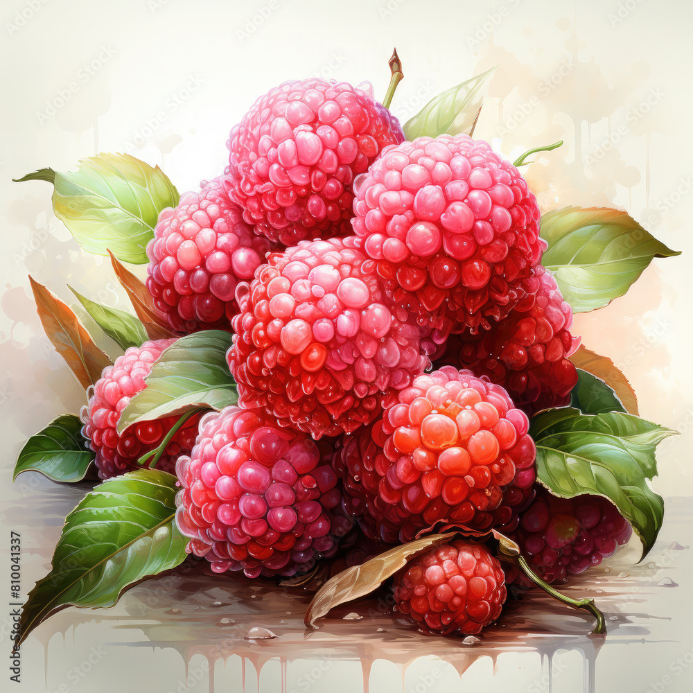Watercolor Lychee Illustration, Generative Ai Watercolor Lychee Illustration, Generative Ai