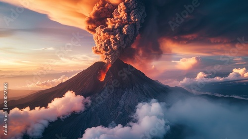 large volcano with a large smoke trail