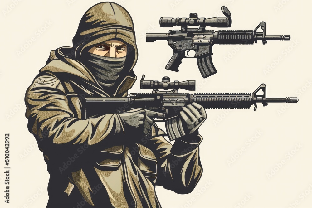 A man with a gun in his hand. Suitable for security concepts A man with a gun in his hand. Suitable for security concepts