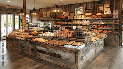  A bakery showcases an array of diverse bread and muffin options through its window display