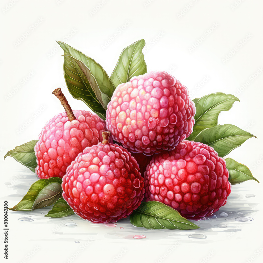 Watercolor Lychee Illustration, Generative Ai Watercolor Lychee Illustration, Generative Ai