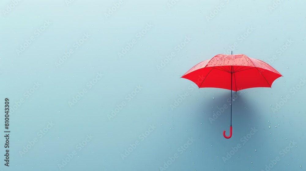 Bright red umbrella against a soothing blue background and copy space for text.