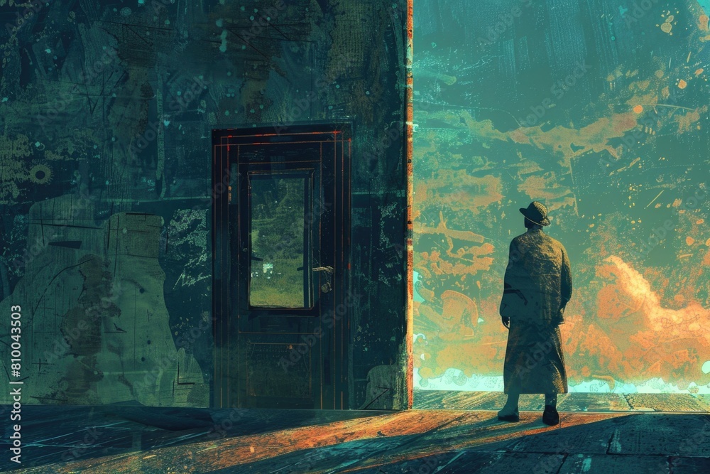 A man standing in front of a doorway, suitable for various business concepts A man standing in front of a doorway, suitable for various business concepts