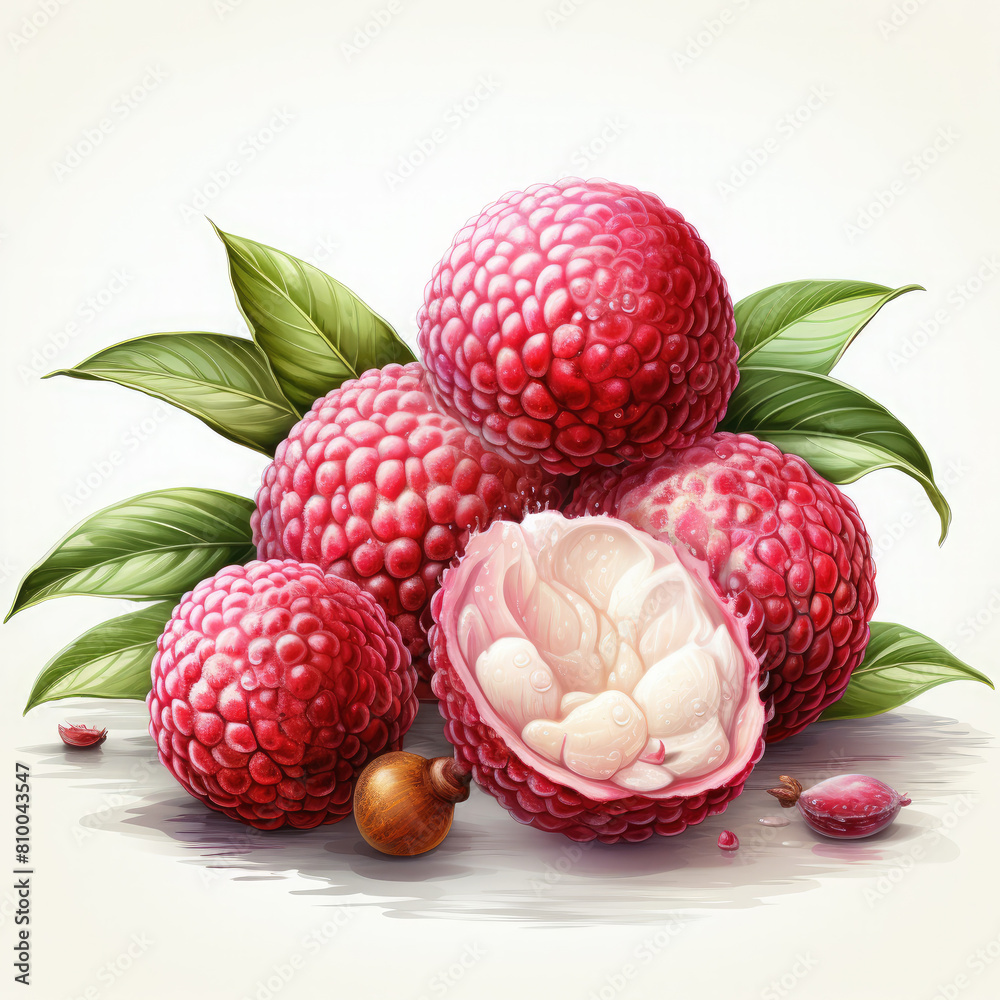 Watercolor Lychee Illustration, Generative Ai Watercolor Lychee Illustration, Generative Ai