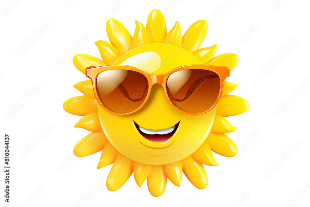 Cartoon Joyful Sun with Sunglasses Isolated On Transparent Background PNG.