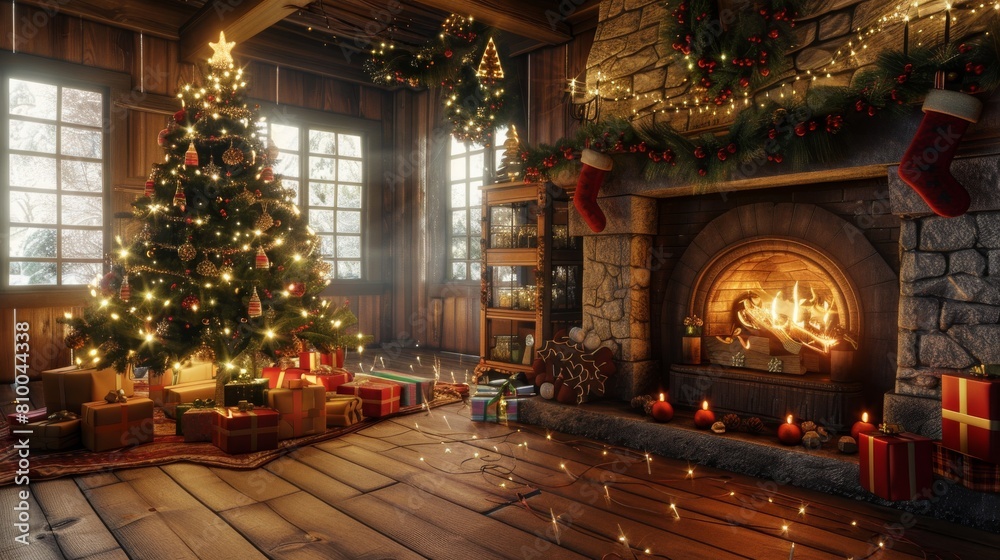 Christmas tree fireplace interior holiday