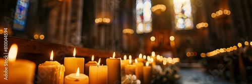 Candlemas, a Christian holiday, symbolizing the light of the world, is depicted through burning candles in a church setting