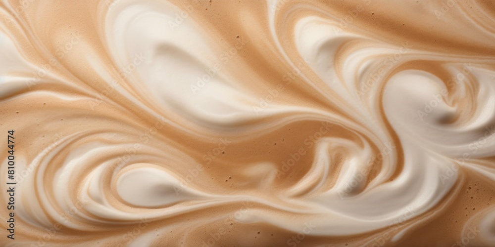 Fototapeta premium Swirling Whipped Cream And Coffee Abstract Background Texture. Close-Up Of Creamy Coffee Swirls In Soft Brown Tones. Generative AI