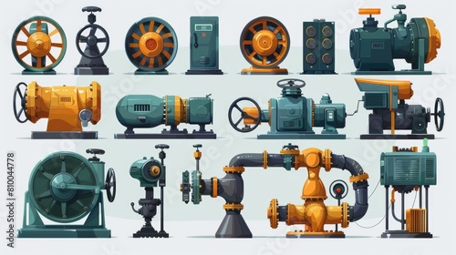Collection of different types of industrial machinery. Ideal for industrial and manufacturing concepts
