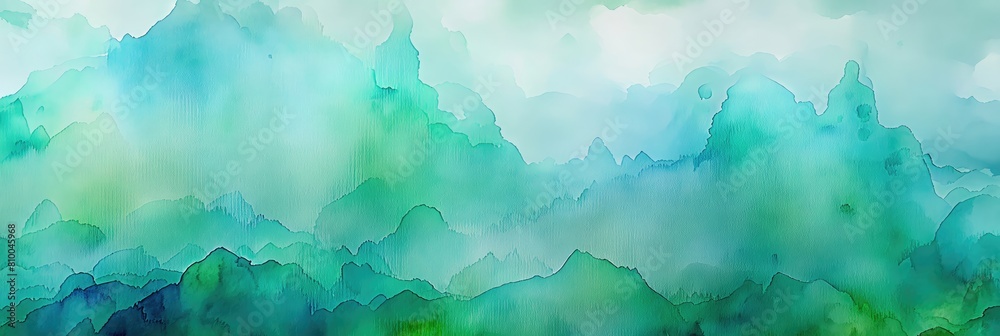 Splashes of blue-green watercolor paint on a green background, a background in the form of spots with blurred marine colors and blooms. Splashes and drops of paint, nostalgic texture of watercolor pa Splashes of blue-green watercolor paint on a green background, a background in the form of spots with blurred marine colors and blooms. Splashes and drops of paint, nostalgic texture of watercolor pa
