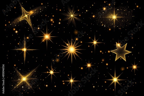 A bunch of shiny stars on a black background. Suitable for various design projects