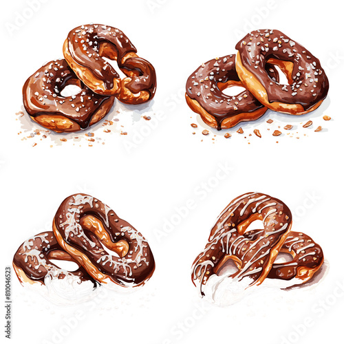 Delicious chocolate-covered pretzels sprinkled with salt and drizzled with white chocolate. A perfect blend of sweet and salty flavors, ideal for snack lovers, bakery menus, and food photography.