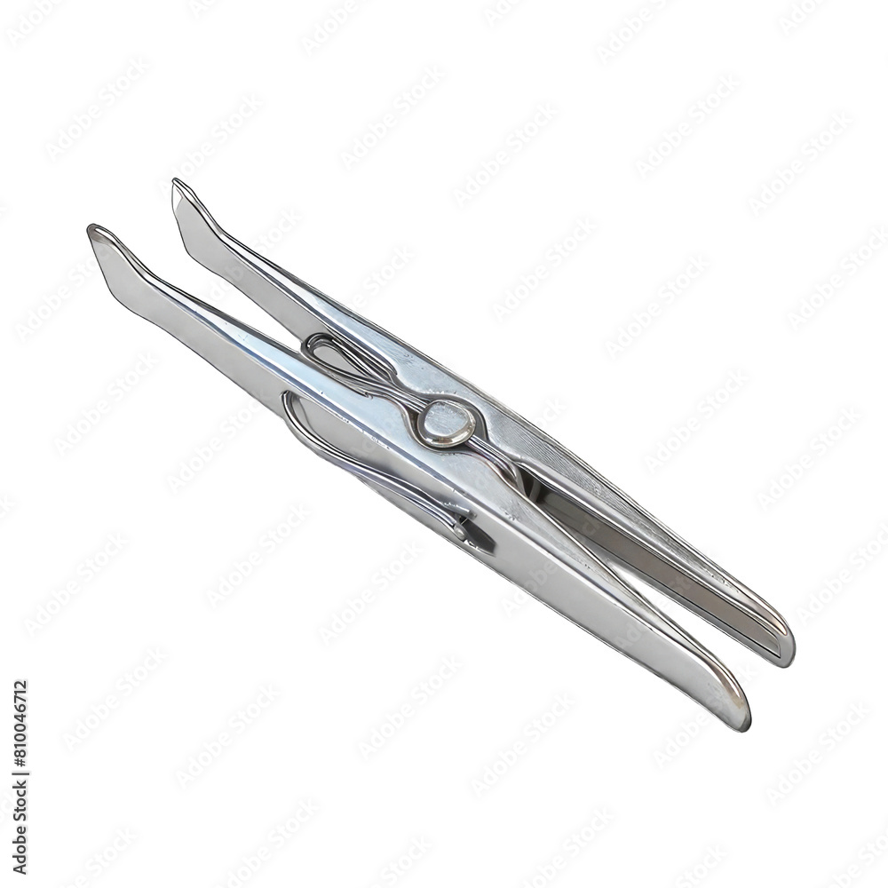 Capture the elegance of a sleek, silver clothespin from a high-angle view Emphasize the sheen and intricate details
