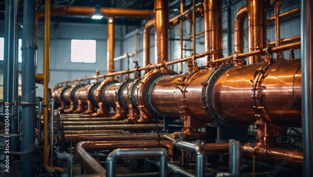 Industrial Heating, Copper Pipeline in Boiler Room Equipment
