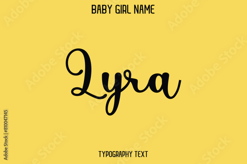 Lyra Female Name - Cursive Hand Drawn Lettering Vector Typography Text on Yellow Background