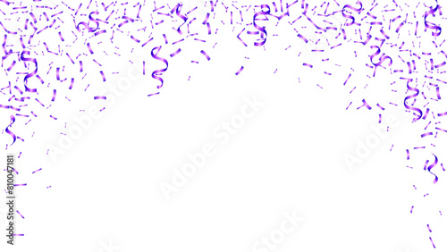 Celebration party background template with purple confetti and ribbon