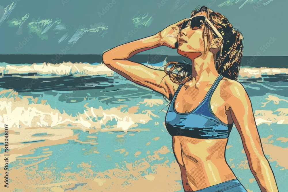 A woman in a bikini enjoying the beach. Perfect for travel websites
