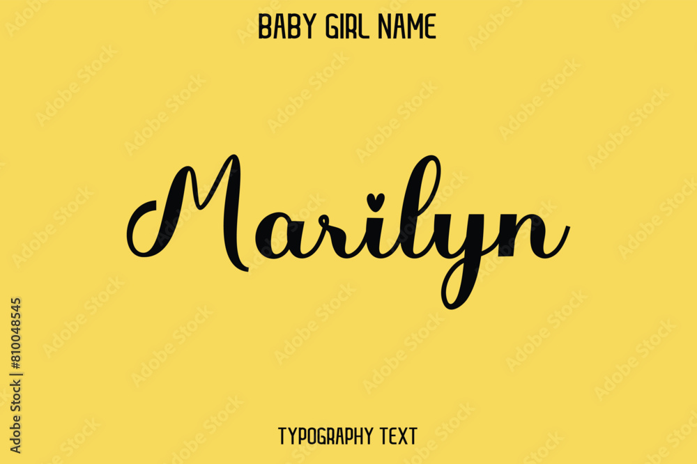 Fototapeta premium Marilyn Female Name - Cursive Hand Drawn Lettering Vector Typography Text on Yellow Background