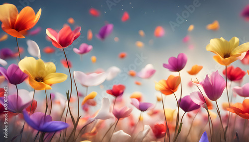 Beautiful cinematic view of colorful rose petals swaying left and right