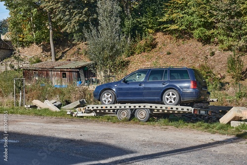 Used car on a trailer