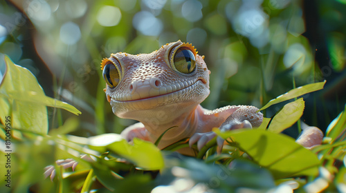 Gecko Camouflaged on Leaves