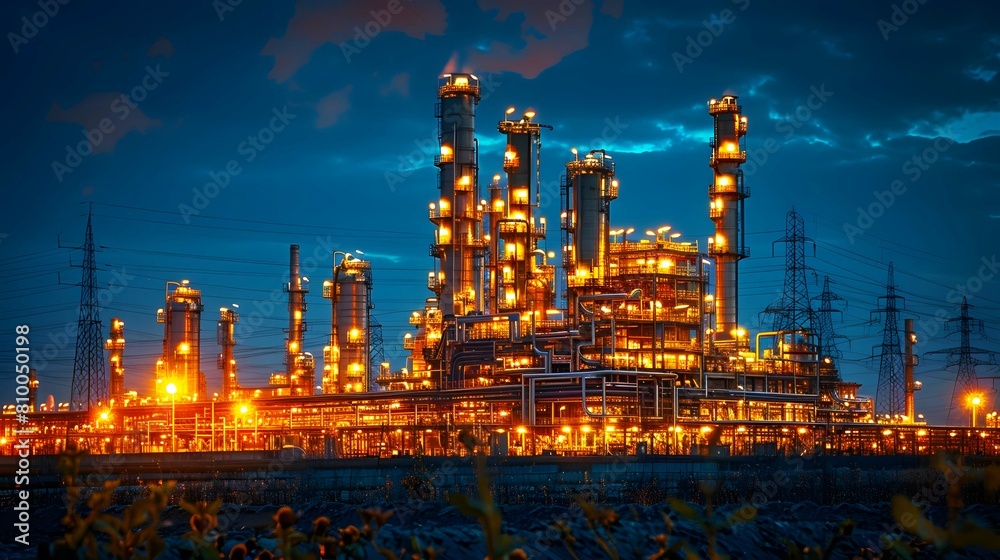 Fototapeta premium A nocturnal view of the external of a chemical industry.