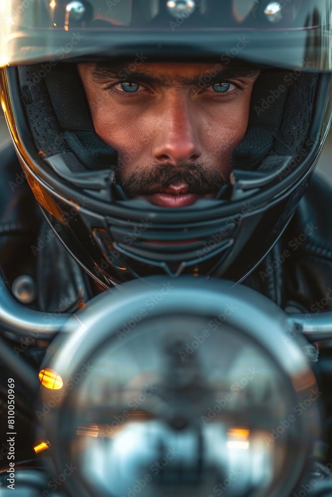 A man wearing a helmet sitting on a motorcycle. Ideal for transportation concepts A man wearing a helmet sitting on a motorcycle. Ideal for transportation concepts