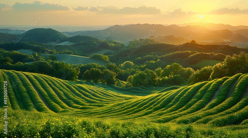 Quiet landscape of low hills Filled with intelligent irrigation systems Promote the concept of water-efficient farming. Quiet landscape of low hills Filled with intelligent irrigation systems Promote the concept of water-efficient farming.