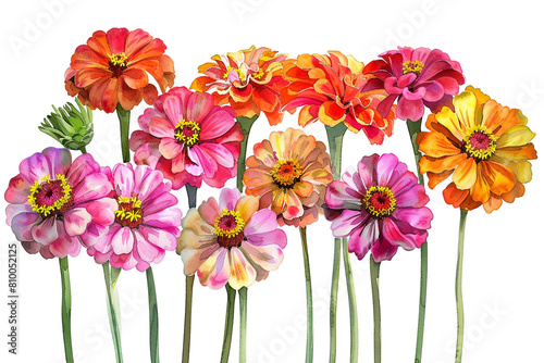 Watercolor zinnia clipart in bold and vibrant colors 